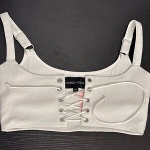 Vanessa Mooney White Lace-Up Crop Top